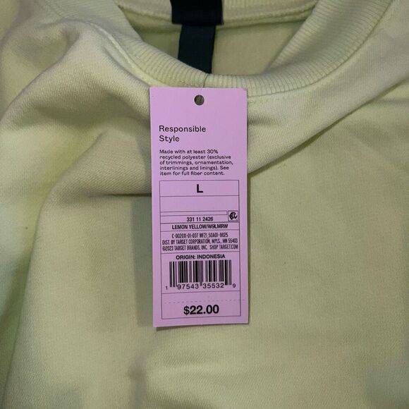 NWT Wild Fable Women's Cropped Crewneck Pullover Sweatshirt Lemon Yellow size L - Picture 6 of 6